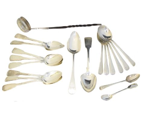 A selection of silver spoons, A selection of silver spoons, to include soup spoons, dinner spoons, dessert spoons, toddy ladl