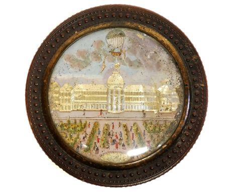 Gutta Percha box of Ballooning interest Gutta Percha box of Ballooning interest, the glass cover reverse decorated in tooled 