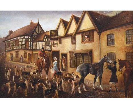 Herbert St. John Jones (British 1872-1939) "The Old Lamb Hotel, Hospital Street, Nantwich, about 1830" Signed, inscribed, dat