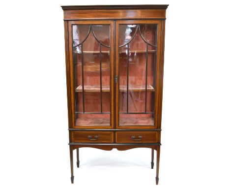 Edwardian Mahogany Display Cabinet Edwardian mahogany display cabinet, outlined with stringing and satinwood cross-banding th