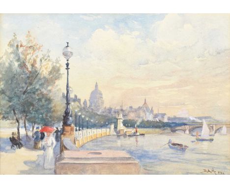 D.A. Hudd (British 19th/20th century) "On the Thames Embankment" Initialled and dated '04, titled on the mount, watercolour.2