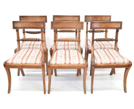 Six Regency Dining Chairs Six early 19th century regency mahogany single dining chairs, curved tablet back above a rope twist