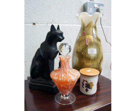 Collectables to include Royal Worcester, slate cats, perfume bottle & large glass vase