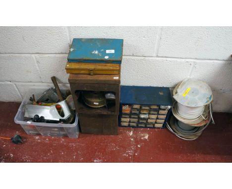 Collection of tools, electrical wire etc