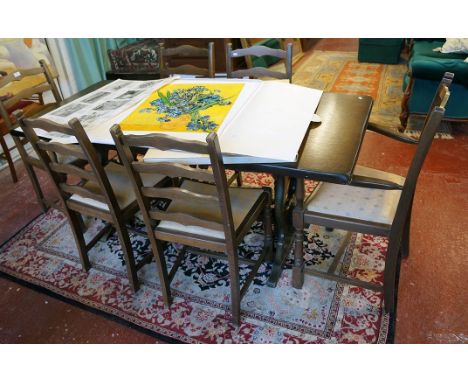 Oak refectory table with 6 ladder back chairs to include 2 carvers