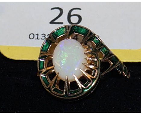 Gold unusual opal and enamel set ring - Estimate £150 - £200