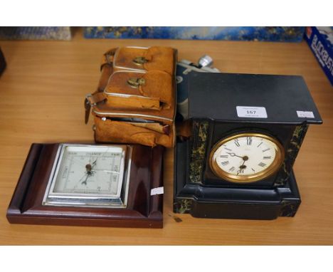 Slate clock, barometer and Eumig cini camera