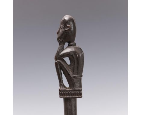 Kalimantan, Borneo, Iban Dayak, pig trap stick, tun-tun, the top figure in a squatting position, arms resting on the knees, h