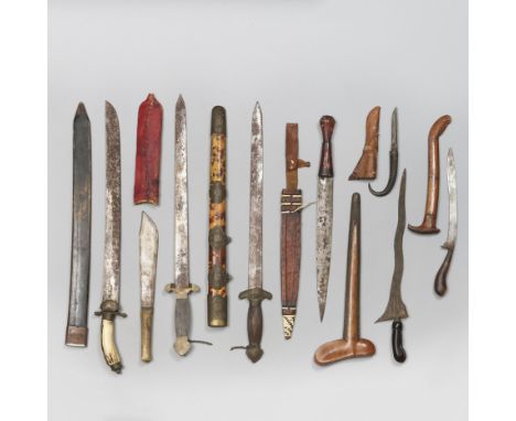 A lot of seven various swords-daggers; China, a double sword in one scabbard, East Africa, two swords  in leather sheath, Jav