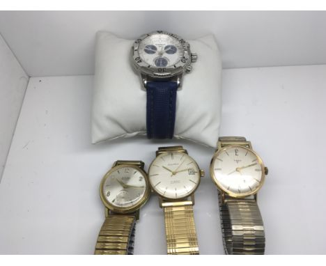 A Gents Tissot Chronograph Watch and three vintage gents watches a Timex, Zitura, and a Polaris, some working  (4) (Uk Shippi