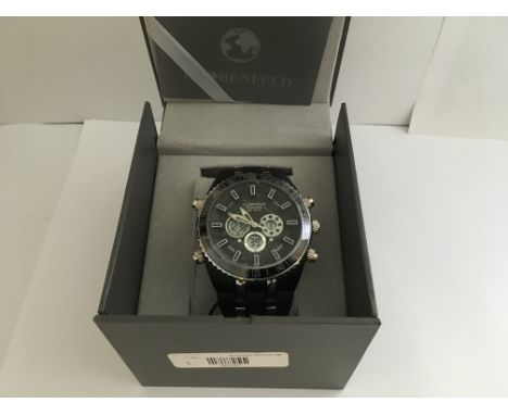 A Gents Globenfeld Chronograph watch, the Jetmaster range with black dial which is battery operated. Working order (may need 