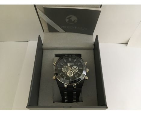 A Gents Globenfeld Chronograph watch, the Jetmaster range with black dial which is battery operated. Working order (may need 