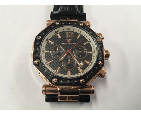 A Gents Aqua Master Chronograph Quartz Watch with a copper finish and diamond set black bezel in working order. Postage to th