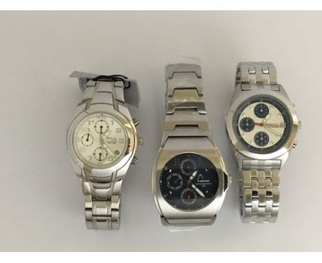 Three Chronograph watches of stainless steel, including a Fila, Head and Giordano, all in working order as new. (3)  Postage 