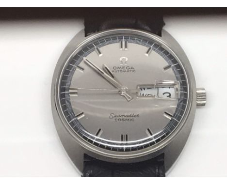 A Vintage Gents Omega Seamaster Cosmic, Automatic with day date apature, full working order and in good condition omega leath
