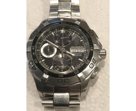 A Gents Tag Aquaracer Chronograph Watch, with a complex black dial three subsidiary dials, day and date aperture, stainless s