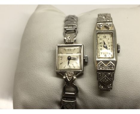 A vintage ladies white gold and diamond set cocktail watch head and one other Croton ladies watch 14 ct gold set with diamond