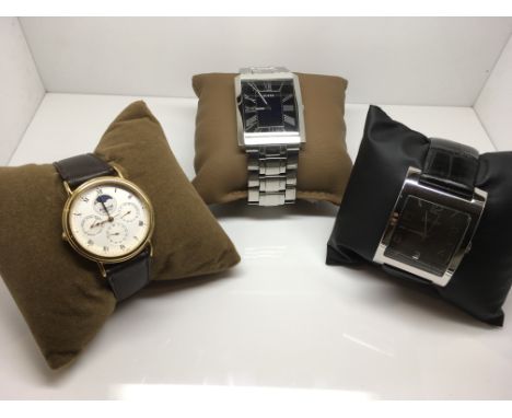 A gents DKNY watch, Guess watch and a Accurist Chronograph watch, all in working order and comes complete with a box. (3) Pos