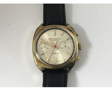 A Vintage Gents Montresor Geneve  Chronograph Watch with raised battons and two subsidiary dials Incabloc. Good working order