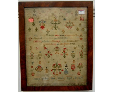 A George IV needlework sampler, worked by Mary Fisher, aged 12, dated 1820