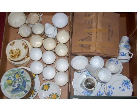 Two boxes of mixed effects to include; Colclough part tea service etc 