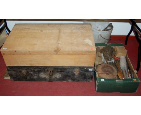 Two carpenters tool chests and contents; together with various loose hand tools etc 