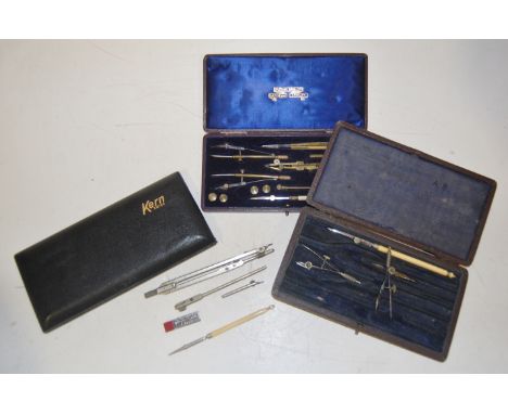 An early 20th century leather cased draughtsman's set by Jackson Brothers, together with various other cased and loose draugh