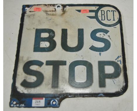 An enamel BCT bus stop sign