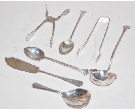 Assorted silver and plated flatware to include; spoons, sugar sifter, sugar bows etc 