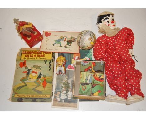 Mixed lot of childrens toys and games to include; Past Times jigsaw puzzle and painted clown puppet etc 