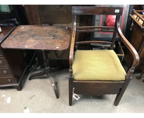 An antique mahogany occasional table or wine table and a George III Commode chair.