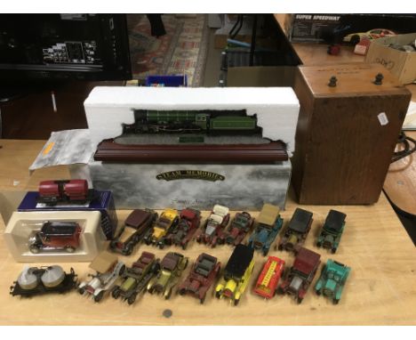 A boxed Hornby Country Artists model of a 'Norwich City' steam train, some die cast models of yesteryear and a vintage wooden