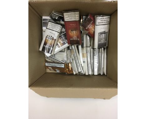 A box containing packets of rolling tobacco and a box of Russian cigars