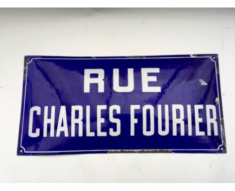 A French enamel street / road sign of rectangular form "Rue Charles Fourier" ideal decorator or restaurant piece 60cm x 30cm 