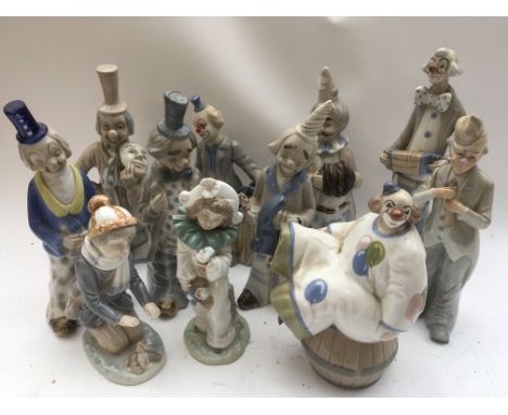 A collection of clown figures including a NAO clown holding a Dove