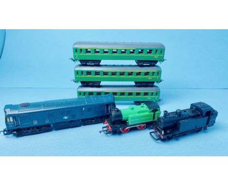 3x OO Gauge Locomotives including 2x Steam Tank Locos &amp; 1x BR Blue Diesel with 3x Additional Lima HO Scale Southern Green