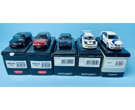 5x Minichamps Kyosho 1/43 BMW Diecast Models 2x BMW M6 1x BMW M1 1x BMW M3 GTR 1x BMW M5 Ring Taxi All Boxed