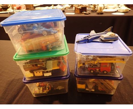 Five boxes of mixed Dinky and Corgi playworn diecast 