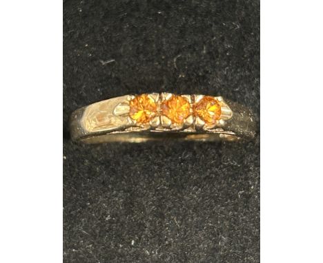 9ct Gold ring set with 3 citrine stones Size O 2.4g 