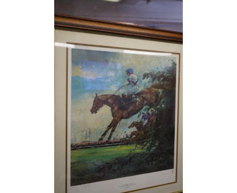 Limited edition print by Claire Eva Burton titled Bob champion on Aldaniti winning the 1981 grand national at Aintree with bl