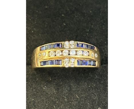 9ct Gold ring set with sapphires & cz Size M.5 Weight 2.4g 
