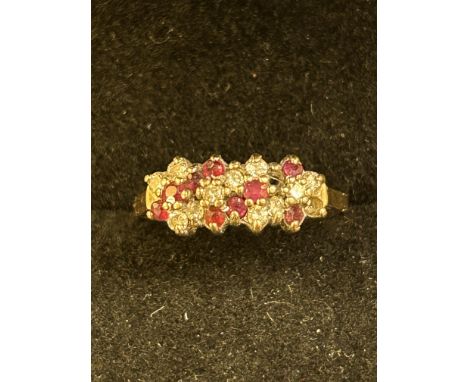 9ct Gold ring set with rubies & diamonds Size N Weight 2.1g 