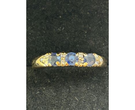 9ct Gold corn flower blue sapphire & diamond 1/2 eternity ring Size P Weight 2.2g 