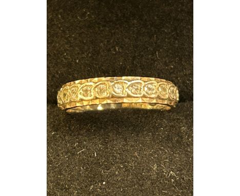 9ct Gold dual colour full eternity ring set with white stones Size P 