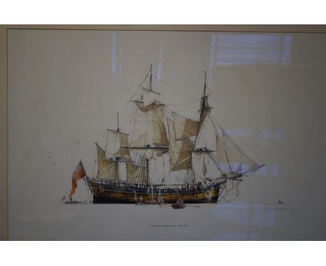 Large limited edition signed print 73/250 H M Bark Endeavour 366 tones 