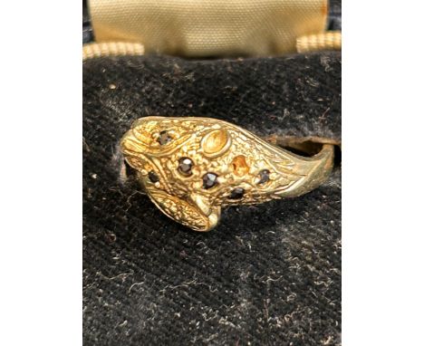 Silver gilt art deco tigers head ring 