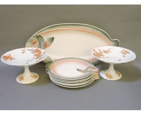 An Art Deco French fish service, together with further ceramics, tea wares, etc