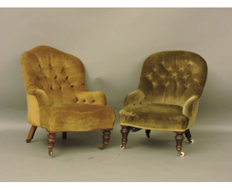 Two Victorian iron frame button back nursing chairs