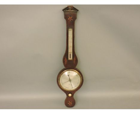 A George III shell inlaid banjo barometer, maker B Ferari, Beeches