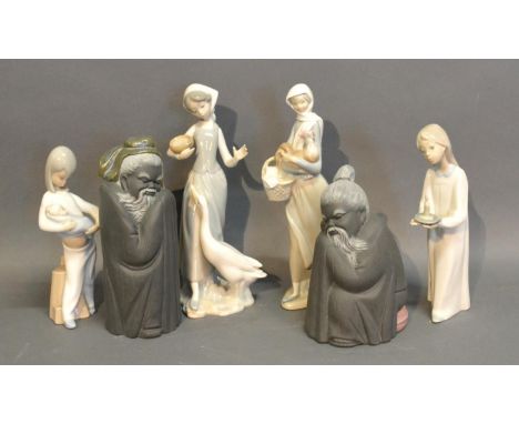Two Lladro Models The Chinaman, together with three Lladro porcelain figures and a Nao porcelain figure 